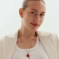 Кулон на цепочке &laquo;Лошадь. Русский стиль&raquo;, бусины №2/4, красный в серебре, L=50 см + удлинитель