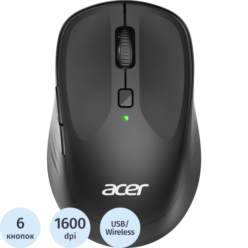 Мышь компьютерная Acer OMR300 черный оптическая 1600dpi/6but беспровод. USB