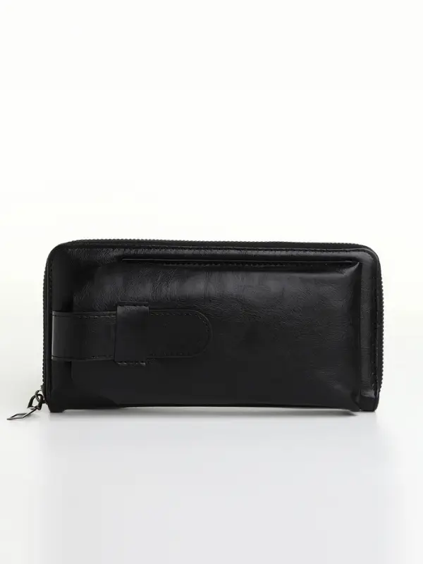 Портмоне мужское на молнии, отдел для телефона, карт, монет, цвет чёрный