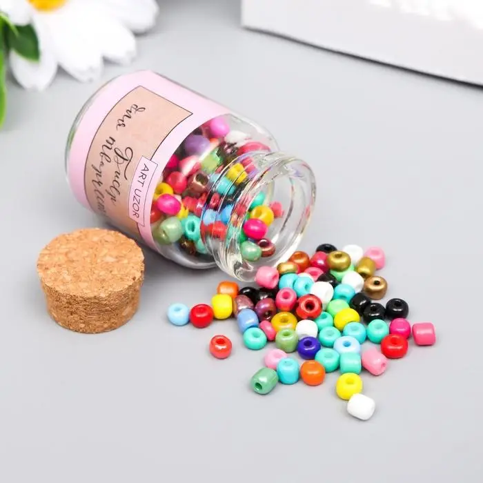 Бисер круглый 6/0 в бутылочке "Разноцветный" 20 гр