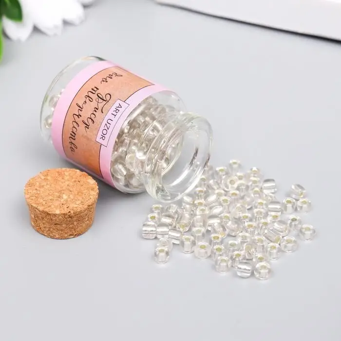 Бисер круглый 6/0 в бутылочке  Бисер круглый 6/0 в бутылочке "Белый" прозрачно-цветной 20 гр