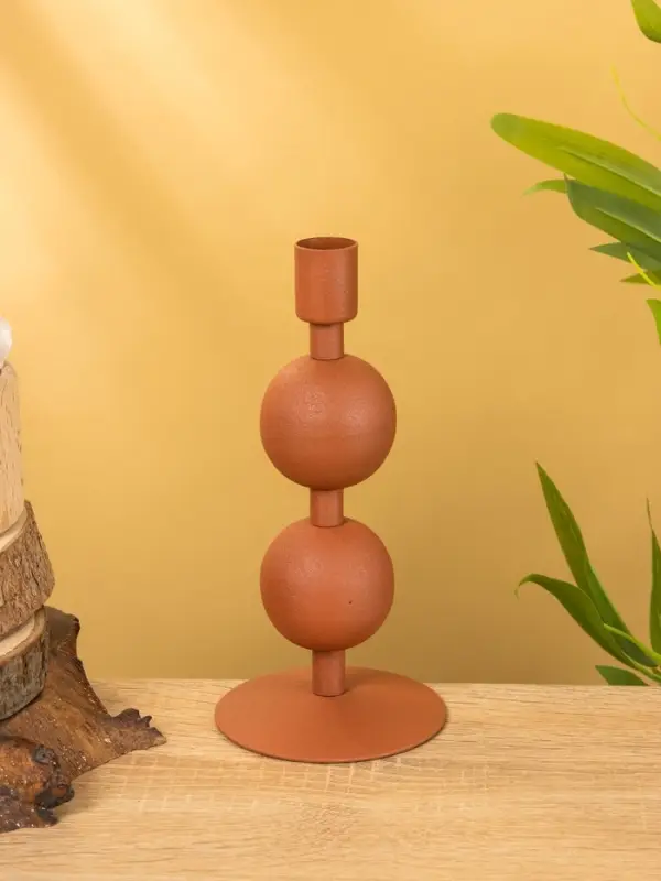 Подсвечник на 1 свечу текстурный  Подсвечник на 1 свечу текстурный "Терракота" с 2 сферами 8,5х8,5х18 см