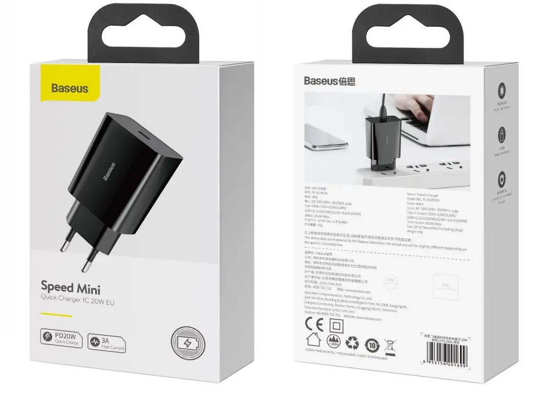 Переходник СЗУ на Type-C PD20W CCFS-SN01 Baseus черный Переходник СЗУ на Type-C PD20W CCFS-SN01 Baseus черный