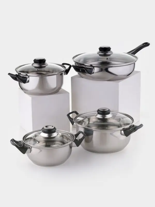 Набор 8 предметов "Черная ночь":  кастрюли 1,5л 2л/3л, сковорода 24см, 4 крышки