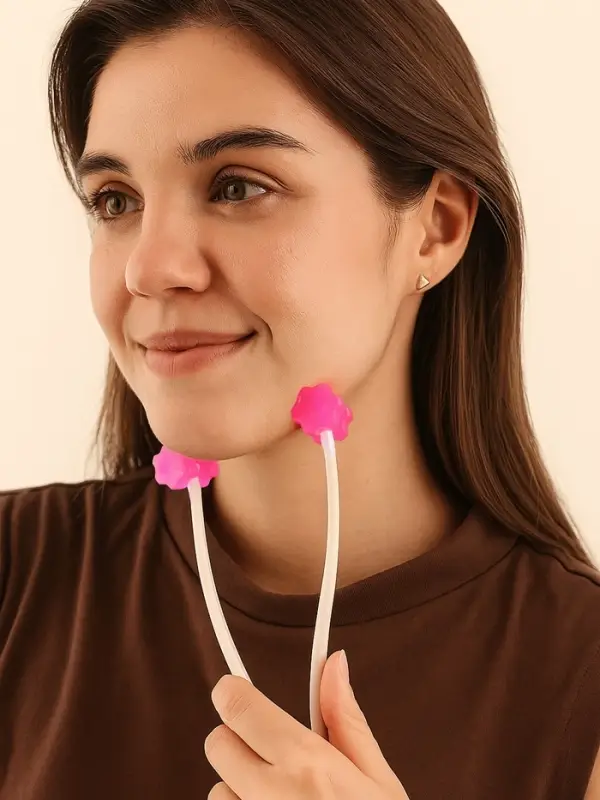 Массажёр для лица, 12&times;3.5 см, 2 ролика, розовый