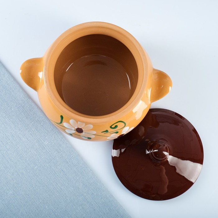 Горшок керамический для запекания  Горшок керамический для запекания "Русский" 0,95л / 14х15см, ромашка