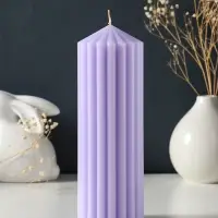 Свеча-цилиндр 7х20 см, 600 гр, с крупными гранями, лаванда Свеча-цилиндр 7х20 см, 600 гр, с крупными гранями, лаванда
