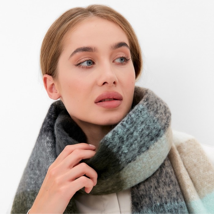 Шарф зимний объемный с кистями MINAKU клетка 210*38+18 см