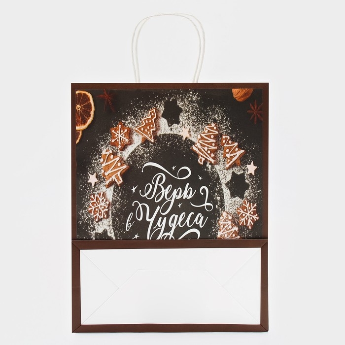 Новый год. Пакет бумажный подарочный новогодний крафт  Новый год. Пакет бумажный подарочный новогодний крафт "Верь в чудеса" 32 х 26 х 11 см.