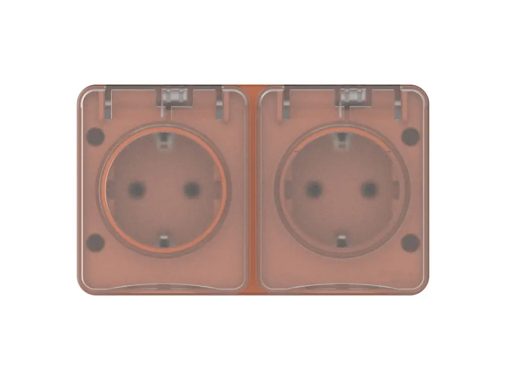 AtlasDesign PROFI IP54 О/У РОЗЕТКА двойная с з/к со шторками 16А, ТЕРРАКОТОВЫЙ