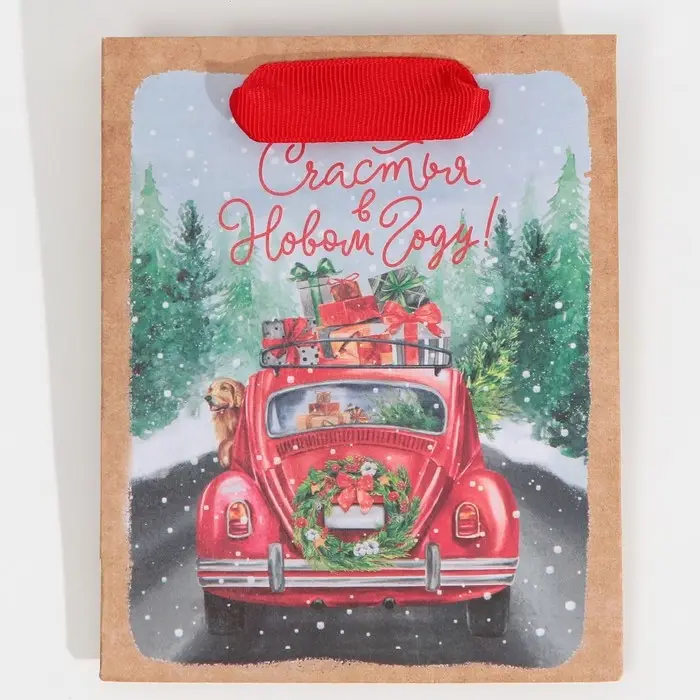 Пакет подарочный новогодний крафтовый &laquo;Новогодний экспресс&raquo;, S 12 х 15 х 5.5 см