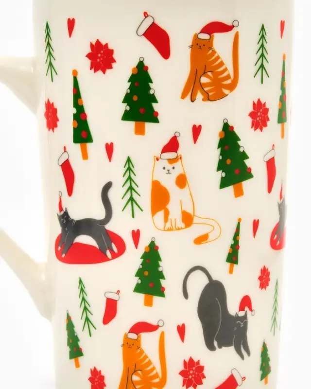 Кружка чайная керамическая «Новогодние коты», 385 мл, ручная работа Кружка чайная керамическая «Новогодние коты», 385 мл, ручная работа