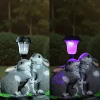 Садовая фигура - фонарь из полистоуна &laquo;Зайцы у фонаря&raquo;, 28&times;18&times;34 см