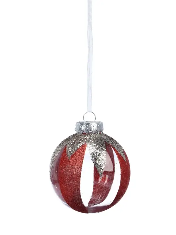 Ёлочные шары новогодние &laquo;Мелвин&raquo;, набор 6 шт., d=8 см, прозрачный/красно-белый
