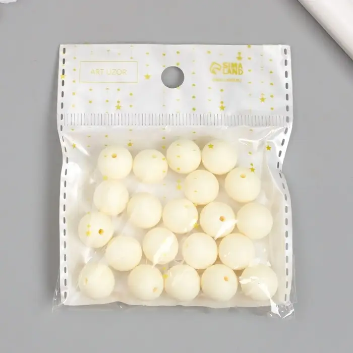 Бусины для творчества пластик "Молочный" матовые d=1,2 см набор 20 гр