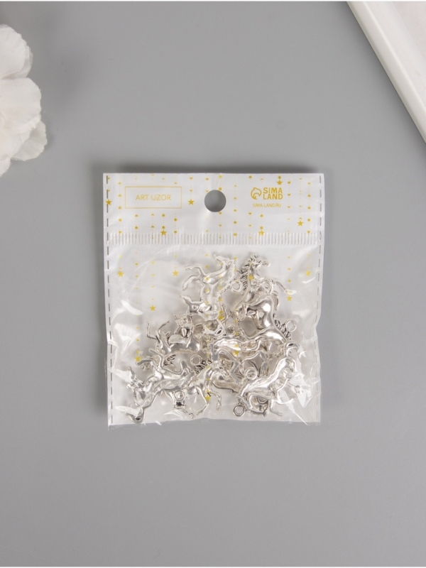 Декор для творчества металл Декор для творчества металл "Скачущий конь" серебро набор 10 шт 2,2х2,9х0,4 см