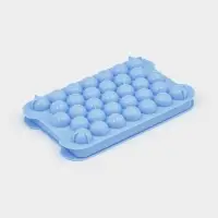 Форма для льда Доляна, с контейнером и совком, 19.1&times;11.6&times;8.5 см, ячейка d=2.1 см, пластик, голубая