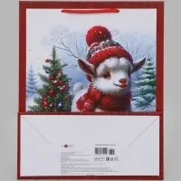Пакет подарочный &laquo;Козлик в шапке и шарфе&raquo;, 26&times;12&times;32 см