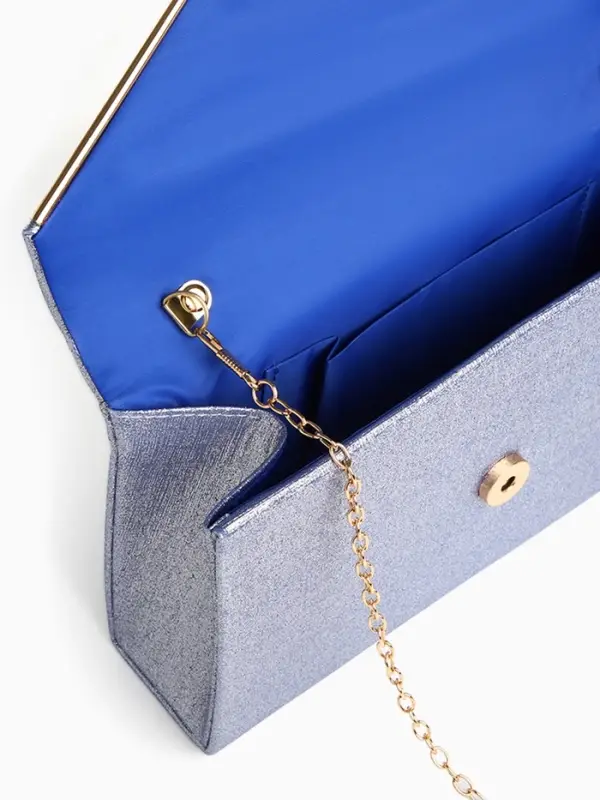 Сумка-клатч женская вечерняя на магните, на золотистой цепочке, мерцающая, светло-синяя