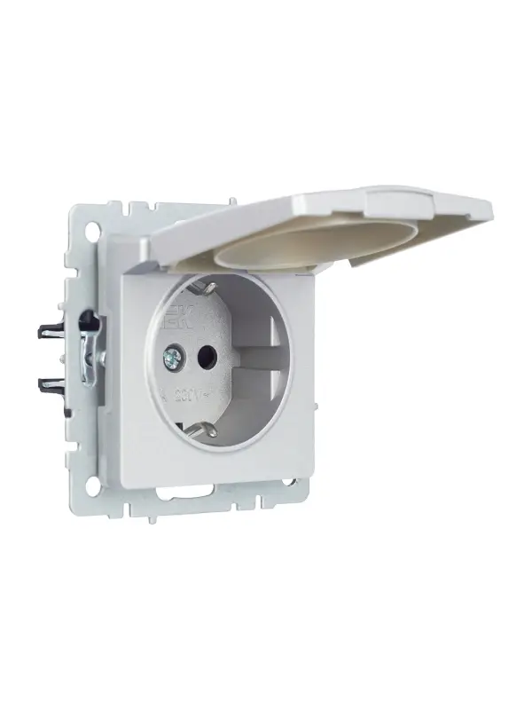 BRITE Розетка с заземлением с защитными шторками и крышкой 16А IP44 РСбш10-3-44-БрА алюминий