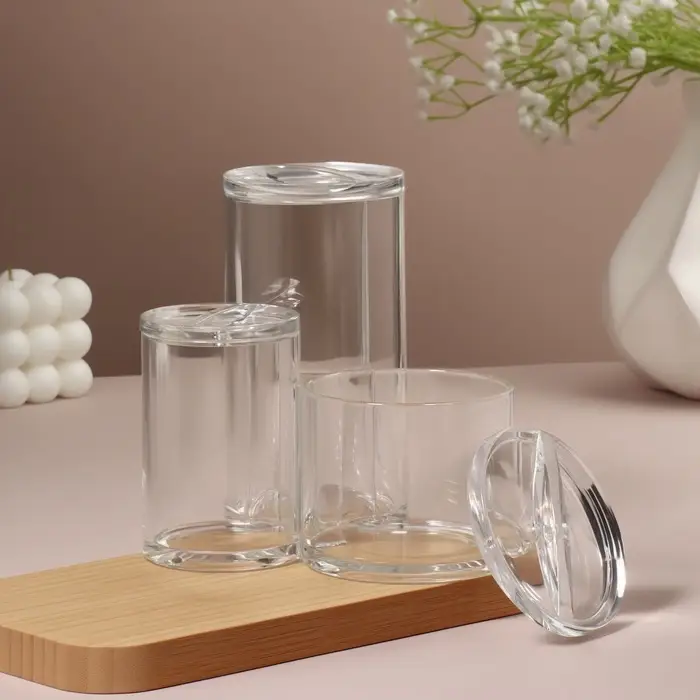 Органайзер для ватных палочек и дисков, с крышкой, 3 секции, 14&times;14&times;13 см, прозрачный