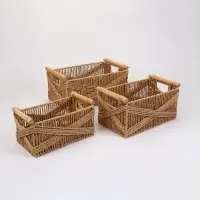 Набор корзин &laquo;Намибия&raquo; 3 шт.: 27&times;15&times;13, 32&times;19&times;15, 38&times;23&times;16 см, бумага, дерево, бежевые