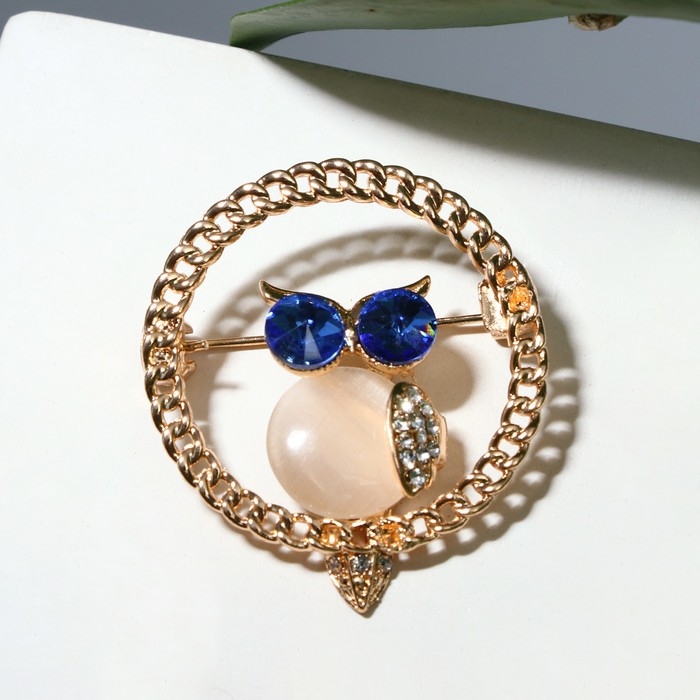 Брошь «Кошачий глаз» сова, цветная в золоте Брошь «Кошачий глаз» сова, цветная в золоте