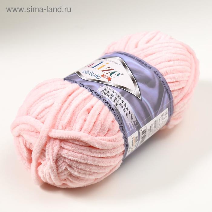 Плюшевая пряжа для вязания спицами, крючком ALIZE, Velluto, 100% микрополиэстер, 68 м/100 г, (340 пудра)