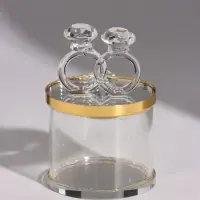 Шкатулка стекло с металлическим ободком "Кольца" золото 5,2х5,2х8 см