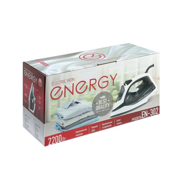 Утюг ENERGY EN-302, 1800-2200 Вт, керамическая подошва, 300 мл, серый Утюг ENERGY EN-302, 1800-2200 Вт, керамическая подошва, 300 мл, серый