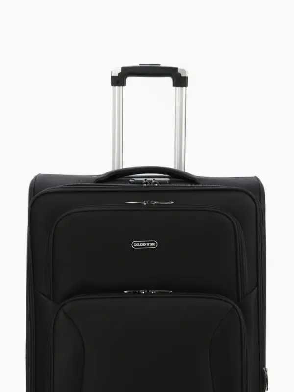 Чемодан 28 Чемодан 28", Текст, 45*28*77, отд на молнии, 2 нар/карм, увелич, код замок, 4 колеса, черный 10875