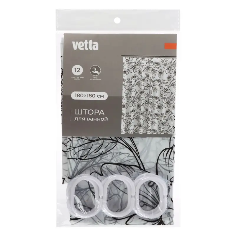 Шторка для ванной тм VETTA Цветы, ПЕВА 12 г/м2, 180x180 см, 1 дизайн