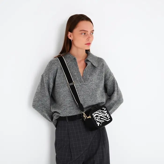 Сумка женская кросс-боди на молнии, 18&times;7&times;16 см, с животным принтом, чёрная