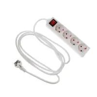 Удлинитель Luazon Lighting, 4 розетки, 3 м, 10 А, 2200 Вт, 3&times;0.75 мм2, с заземлением, с выключателем,