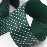 Лента атласная &laquo;Горошек&raquo;, 25 мм, 23&plusmn;1 м, зелёная №128