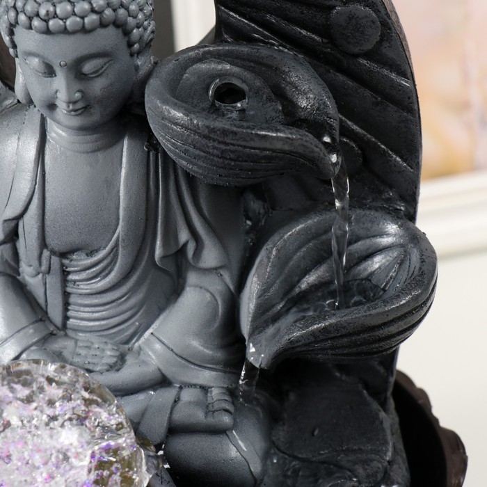 Фонтан настольный от сети, подсветка Фонтан настольный от сети, подсветка "Будда в сером с кувшинами" 20х20х30 см