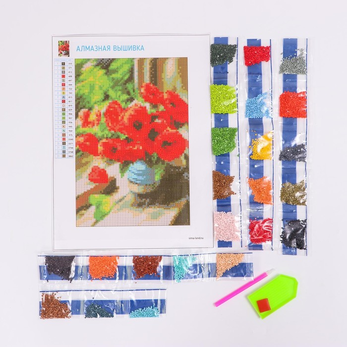 Алмазная мозаика с полным заполнением на холсте «Маки», 20 х 30 см Алмазная мозаика с полным заполнением на холсте «Маки», 20 х 30 см