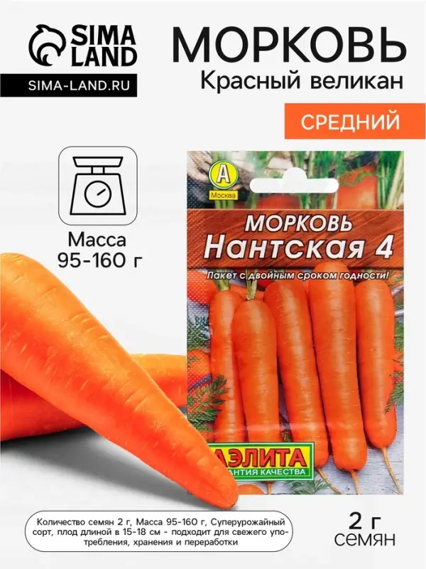 Семена Морковь &laquo;Нантская 4&raquo;, 2 г, &laquo;Аэлита&raquo;