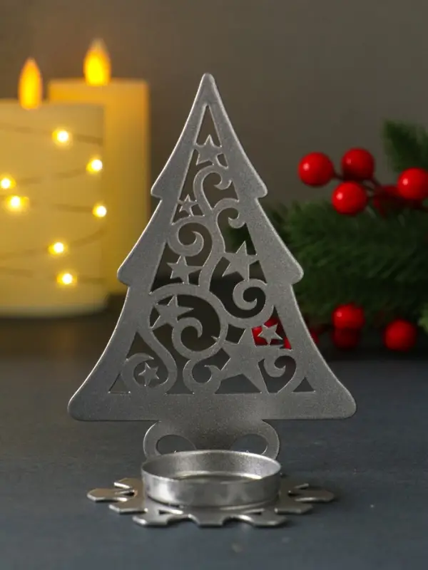 Подсвечник новогодний  Подсвечник новогодний "Ёлка со звёздами" серебряный 6,6х9х12,5 см