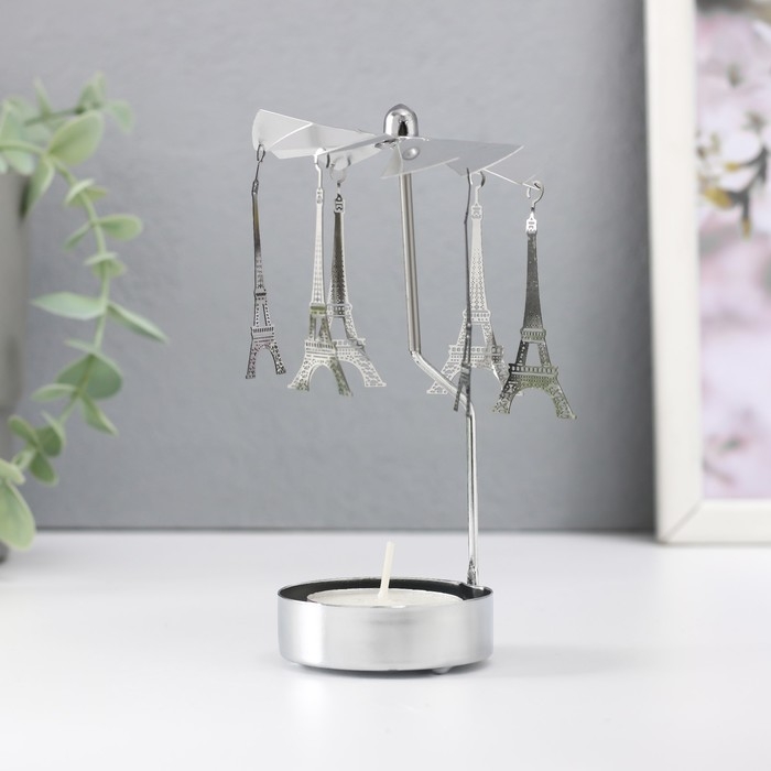 Подсвечник металл на 1 свечу Подсвечник металл на 1 свечу "Карусель. Париж" d=5 см серебро 7,5х7,5х13 см