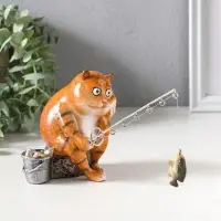 Фигурка полистоун лак &laquo;Рыжий кот на рыбалке&raquo;, 12.5&times;10&times;18 см
