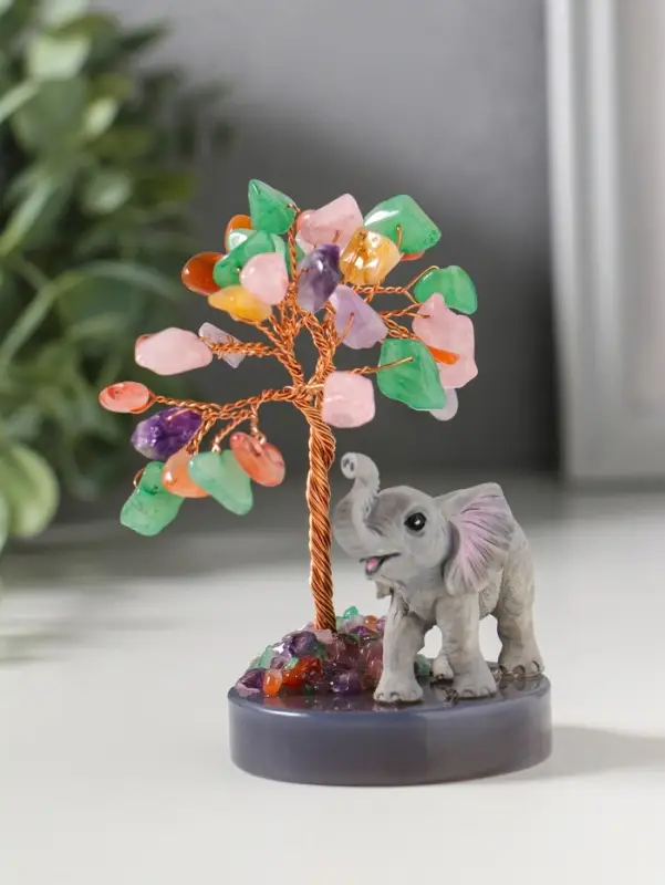 Сувенир "Слон у дерева" 18 камней 5,8х5,8х10,5 см