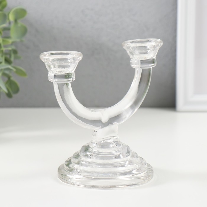 Подсвечник стекло на 2 свечи Подсвечник стекло на 2 свечи "Фраппе" прозрачный 9х14х12 см