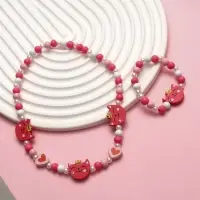 Набор детских украшений &laquo;Выбражулька. Кошечка в короне&raquo;, 2 предмета: бусы, браслет, красный, розовый