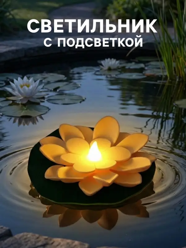 Садовый светильник для водоёмов &laquo;Лотос&raquo;, 10&times;13&times;15 см, на батарейке, белый