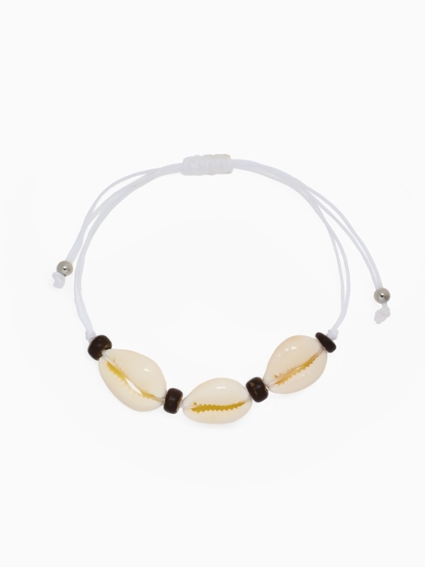 Браслет «Ракушка» на нити, кокос, белый в серебре