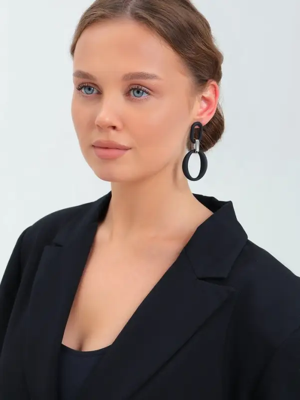 Серьги металл &laquo;Цепь&raquo;, кольцо и овал, 3 звена, серебристо-чёрные