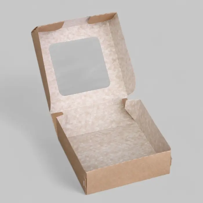 Коробка складная, с окном, крафтовая, 11.5×11.5×4 см