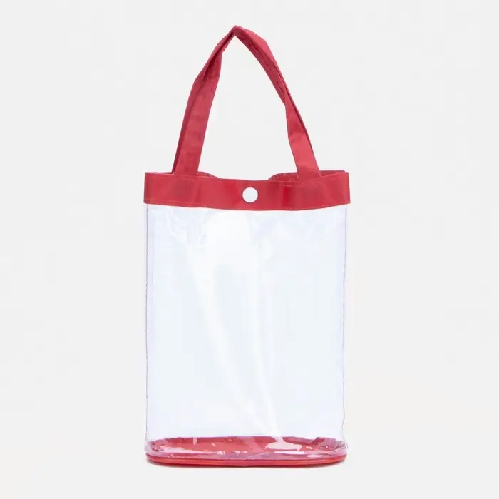 Косметичка на кнопке, с ручками, цвет красный/прозрачный