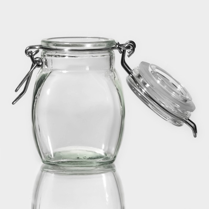 Банка стеклянная для хранения сыпучих продуктов Доляна &laquo;Овал&raquo;, 100 мл, 5,5&times;9 см, с бугельным замком